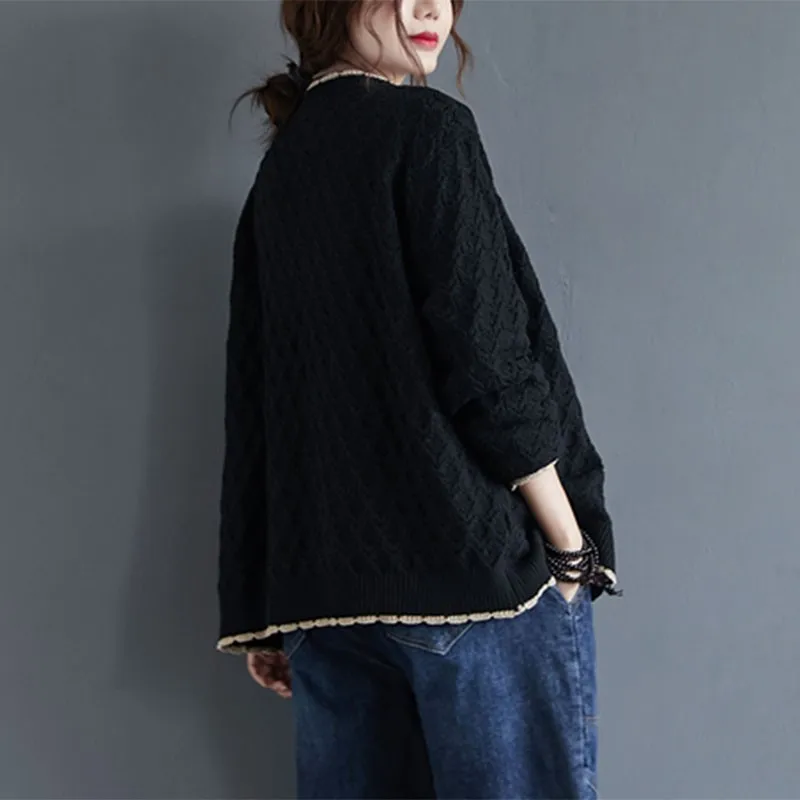 

Women Casual Knitted Cardigan New Arrival 2020 Autumn Simple Style Vintage V-neck Solid Color Loose Female Sweaters Coats S2113