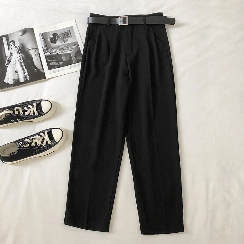 

2021 Spring Autumn Women Leisure Suit Pant Korean Solid Casual Ankle Length Harem Pants Female Fashion High Waist Soild Trousers