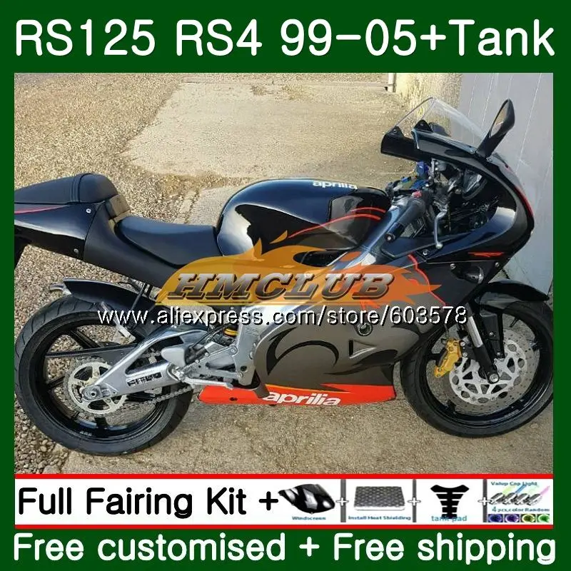 

RS125R For Aprilia RS 125 RS125 99 01 02 03 04 05 44CL.23 RS4 RS-125 RSV125 R 1999 2000 2001 2002 2003 2005 Fairing Black silver