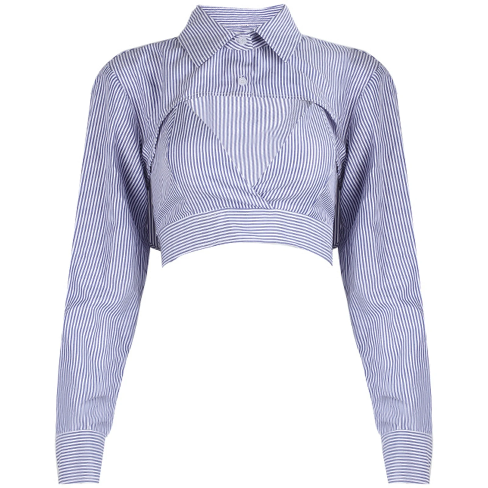 

Female Tanks Tops, Adults Striped Turn-Down Collar Short Shirt+ V-Neck Cropped Vest for Summer Fall Women Top, S/M/L