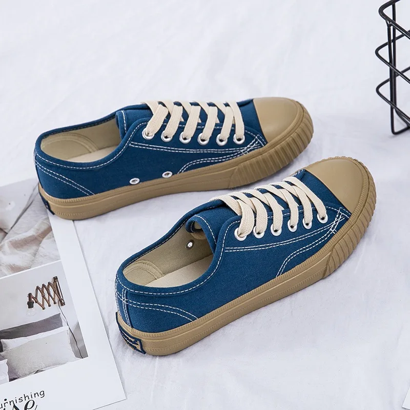 Женские холщовые кроссовки на шнуровке плоская Вулканизированная подошва