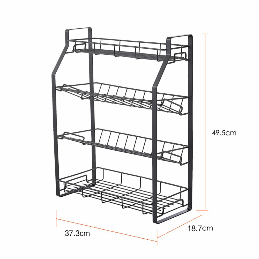 

Black Four Tier Kitchen Seasoning Storage Rack Counter Organizer Spice Rack Shelf for Seasoning Jars