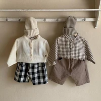 2021 new baby girl solid color shirts autumn kids boys long sleeve plaid shirts cotton children casual tops 9m 3t