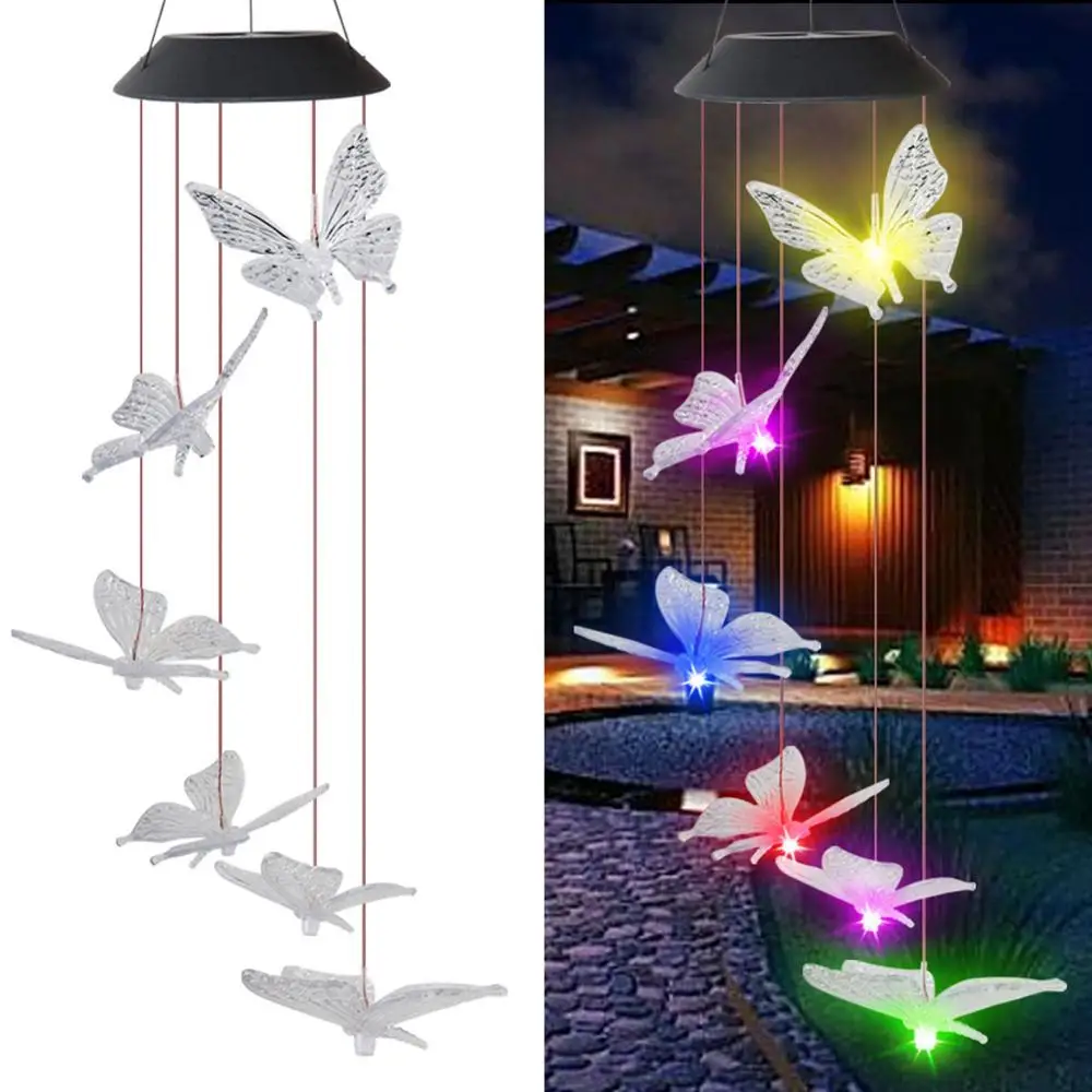 1PCS Butterfly Солнечный светильник Колибри, ветряной колокольчик, меняющий цвет, светодиодный светильник на солнечной батарее, для виллы, двора, украшения сада, ландшафтный светильник ing - Испускаемый цвет: 1PCS Butterfly