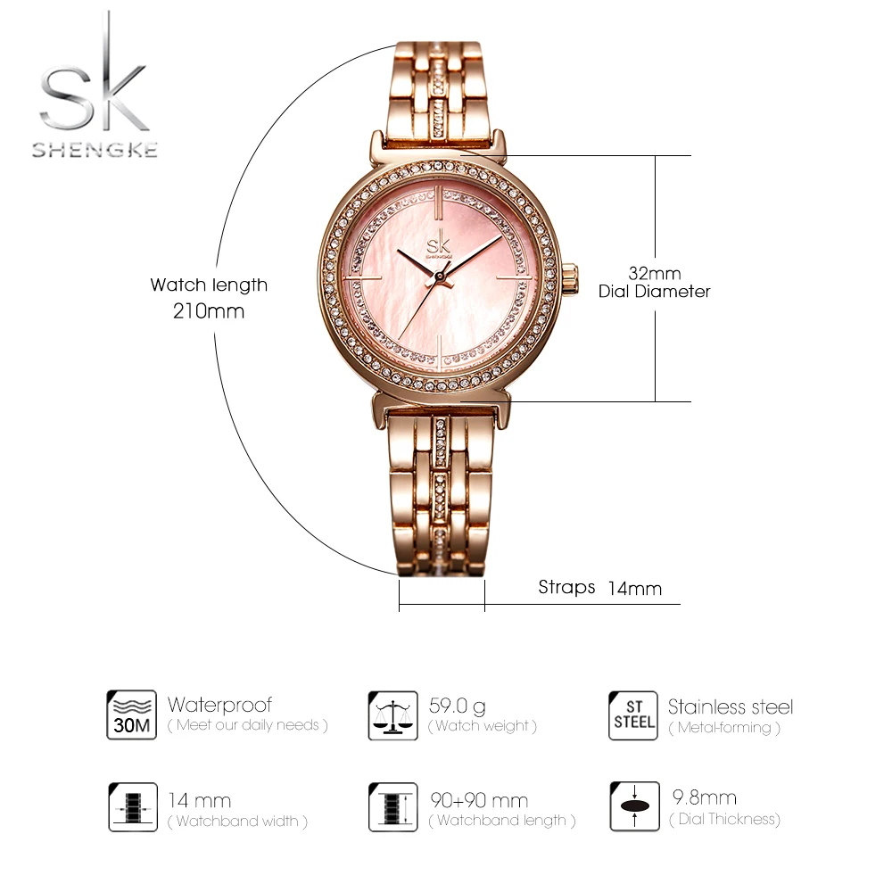 

SK Women Watches Crystal Bracelet Zircon Luxury Brand Women's Watches Fashion Ladies Watch Female Creative Clock Reloj Mujer