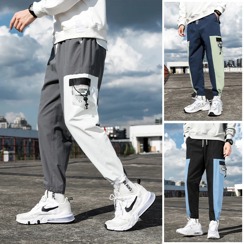 

Block Pocket Patchwork Cargo Joggers Men 2022 New Streetwear Hip Hop Letter Print Harem Pants Mens Casual Trousers Sweatpants