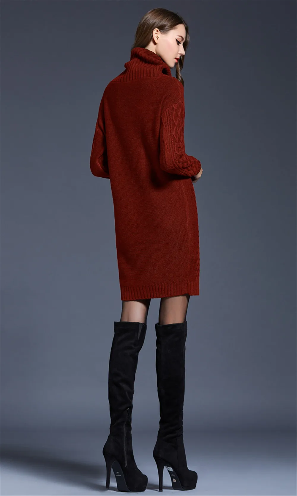 

2020 Autumn Winter New Plum-Size Women's Solid-Color Dress Long Turtleneck Fashion Sweater