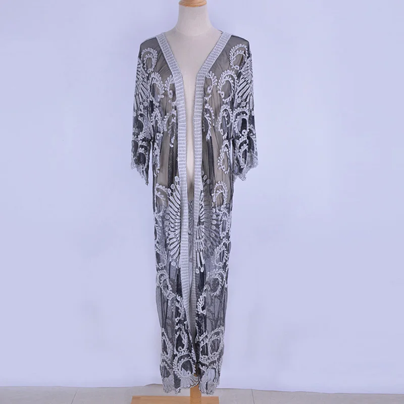 Новая кружевная накидка туники для пляжа длинное платье женский купальник