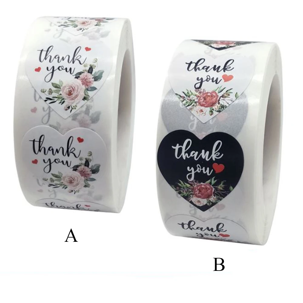 

500pcs/Roll 1inch Heart Shaped Flower Thank You Stickers Fit Wedding Decoration Christmas Gift Stickers Envelope Seal Labels