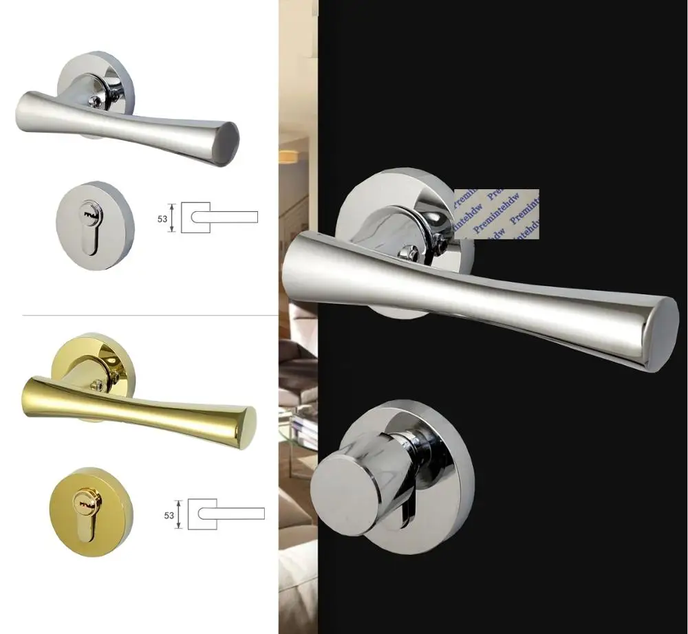 Круглый блестящий хромированный золотистый врезной замок для межкомнатной