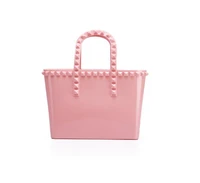 new design fashion bright colors candy jelly bag silicon beach tote with stud popular women handbag for summer vacation