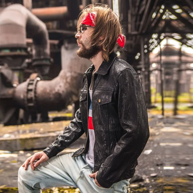 Итальянская винтажная Осенняя мужская куртка из 100% натуральной кожи с карманами