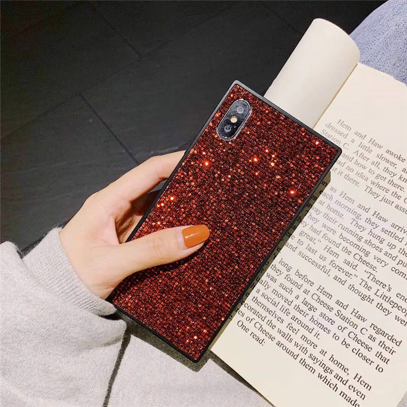 Роскошный блестящий квадратный чехол с бриллиантами для iPhone 11 Pro Max 7 8 Plus X Xr Xs