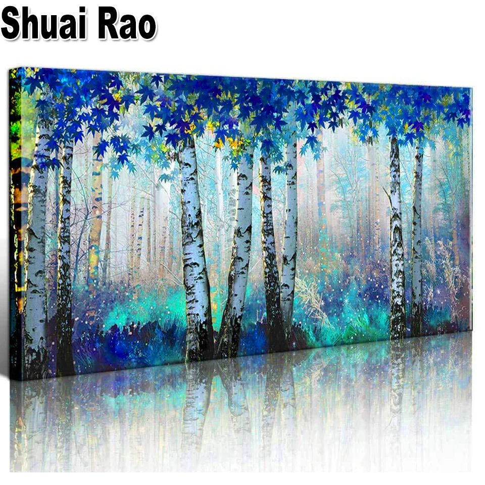 

Big Birch Forest Diamond Mosaic Full Square Round Diamond Painting Diy 5d Diamond Embroidery landscape Christmas Home Decor Gift