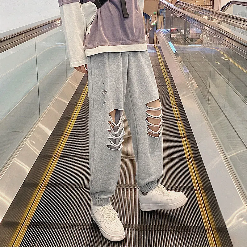 

Ripped Ankle-length Autumn and Spring Trousers Student Unisex Trousers Leggings Long Trousers Men's Clothing