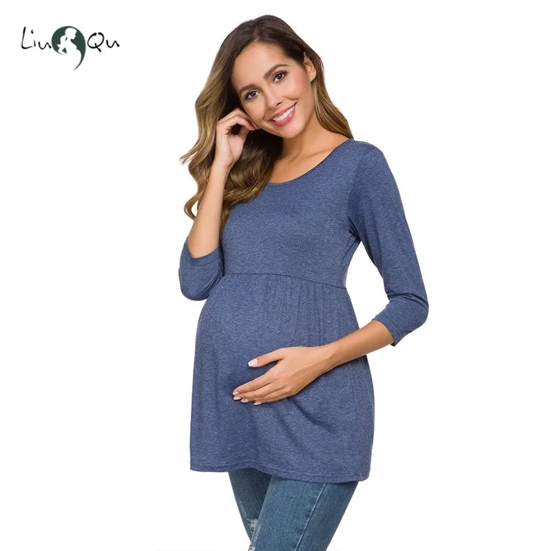 Женская свободная рубашка с рукавом 3/4 повседневная трапециевидная круглым