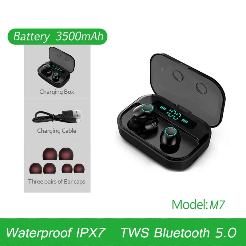 CBAOOO TWS 5,0, Bluetooth наушники, гарнитура, мощный светодиодный дисплей, беспроводные наушники, IPX7, водонепроницаемые спортивные наушники, стерео, бас, наушник - Цвет: A