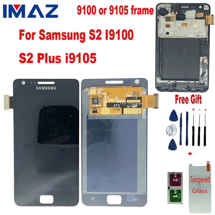 

IMAZ Orignal AMOLED S II 4.3" LCD For Samsung Galaxy S2 I9100 LCD Display Touch Screen Digitizer Assembly For S2 Plus i9105 LCD