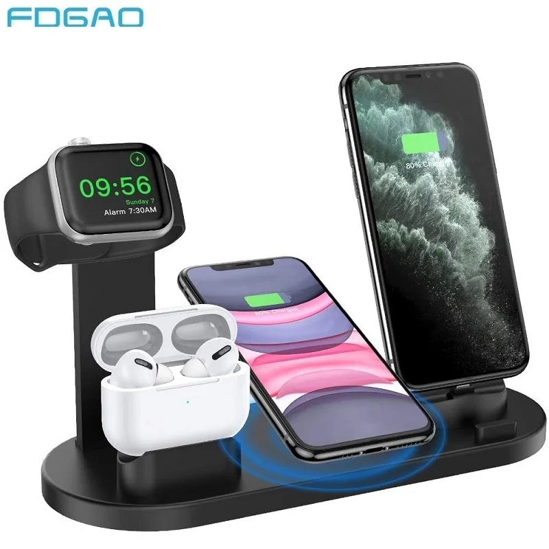 Беспроводная зарядная док станция FDGAO 4 в 1 Qi для iphone 11 Pro XS MAX XR X 10W быстрая зарядка