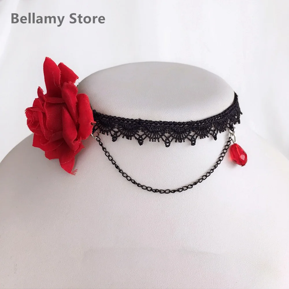 

Hand made Vintage court black lace lolita collarbone chain