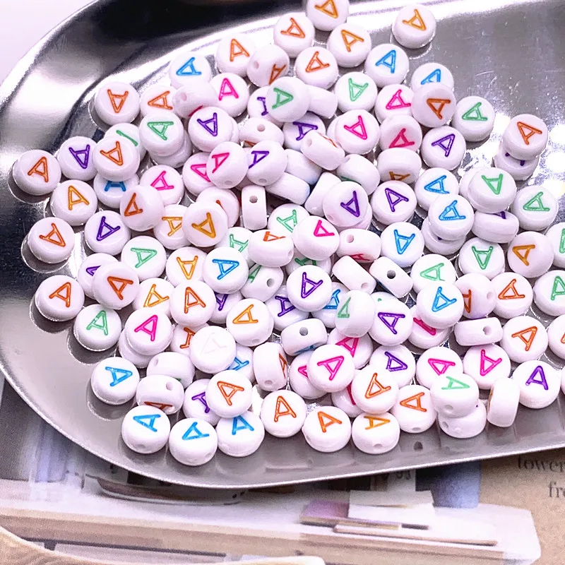 

100pcs 7x4mm Colourful Round Alphabet Letter Acrylic Loose Spacer Beads for Jewelry Making DIY Bracelet Accessories -A