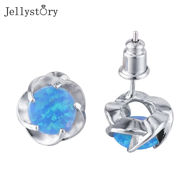 

Jellystory простые опаловые женские серьги-кольца для женщин из натуральной кожи 925 стерлингового серебра пять когтей круглые Свадебные обручальные кольца юбилей ювелирные изделия