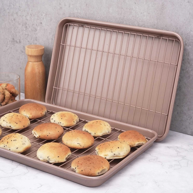 

Baking Pan with Rack Set Carbon Steel Cookie Sheet Baking Pan Tray with Removable Cooling Rack Easy Clean Kitchen Baking Gadgets
