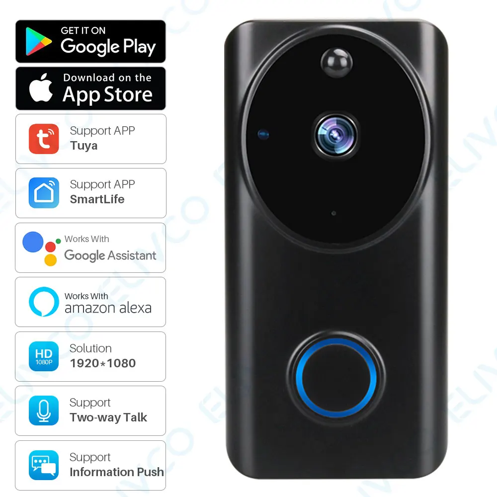1080P видео дверной звонок Tuya Smart WiFi видеодомофон информация о телефоне толчок