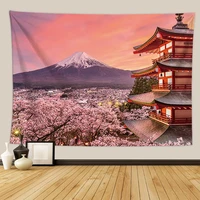 japanese wall tapestry pink cherry tree fuji mountain nature landscape beautiful hanging wall cloth carpet dorm decor background