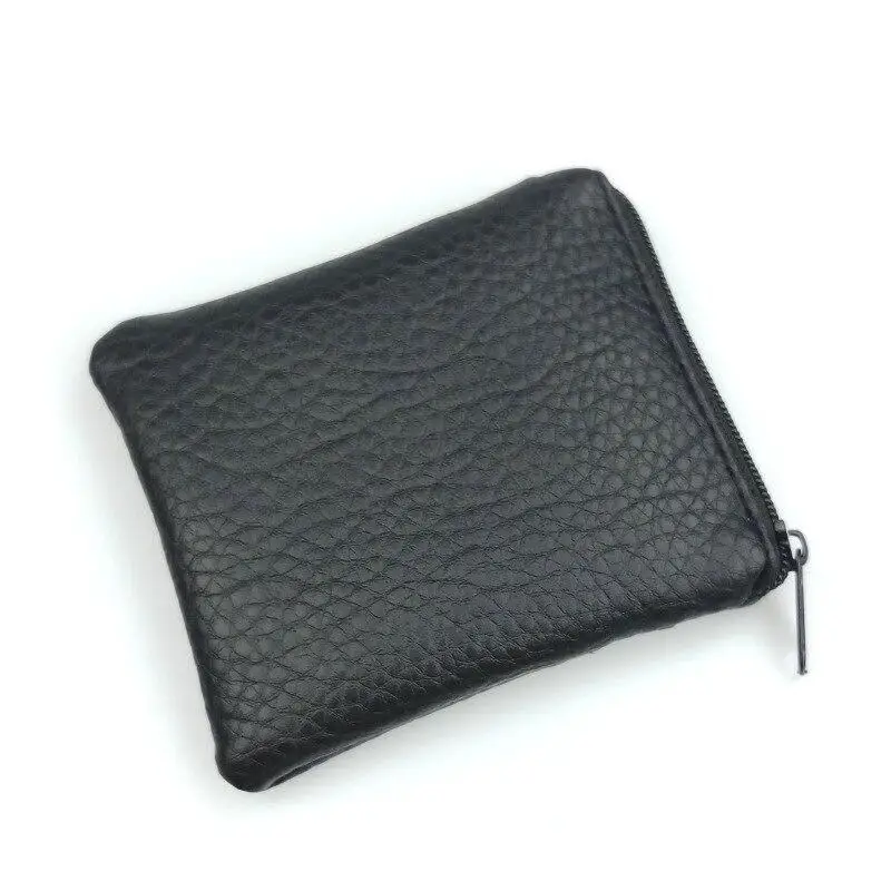 

1PCS Men Women Black Small Coin Wallet Solid Color PU Leather Zipper Card Holder Mini Coin Purse Small Wallet Coin Pouch Case