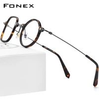 fonex acetate titanium glasses men vintage left square right round prescription eyeglasses frame women spectacles eyewear f85700
