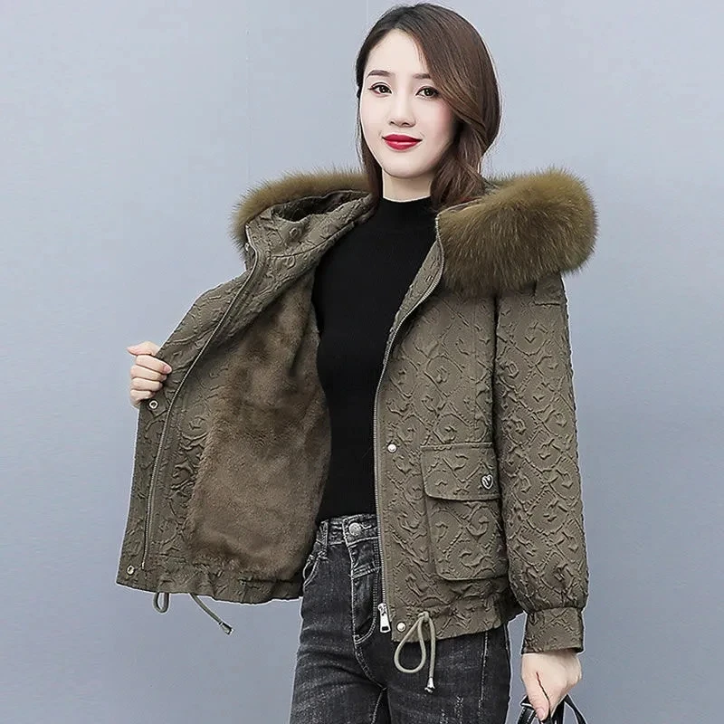 Thicker Pie Overcomes Women 2021 New Winter Clothes Temperament  Western Style And Velvet Short Printed Cotton Jacket Female A28