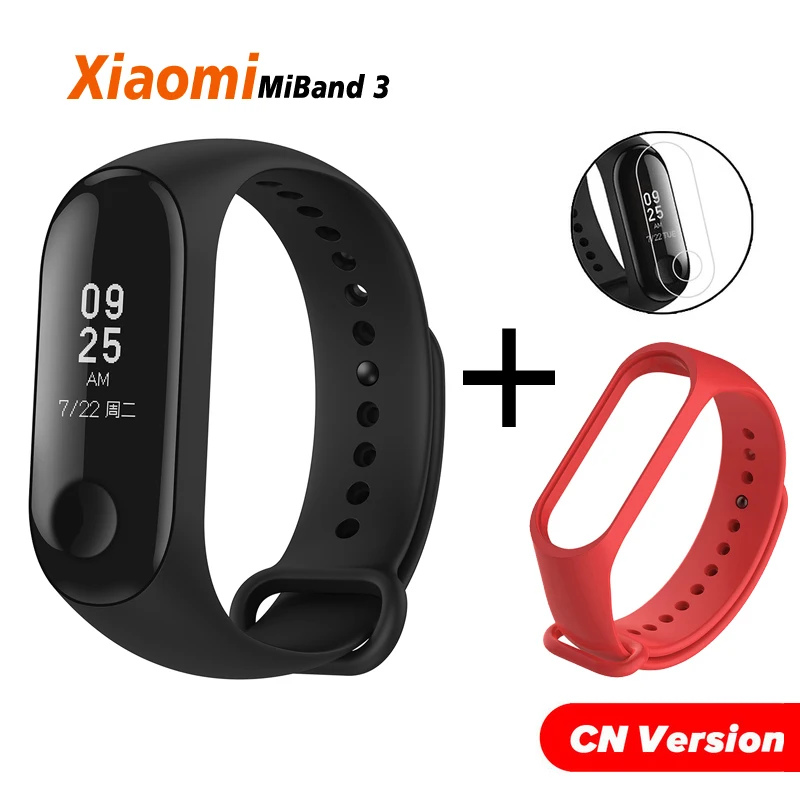 Origina Xiaomi mi band 3 глобальная версия фитнес-браслет трекер пульсометр mi band 3 Смарт-браслет для Android IOS - Цвет: add film Red