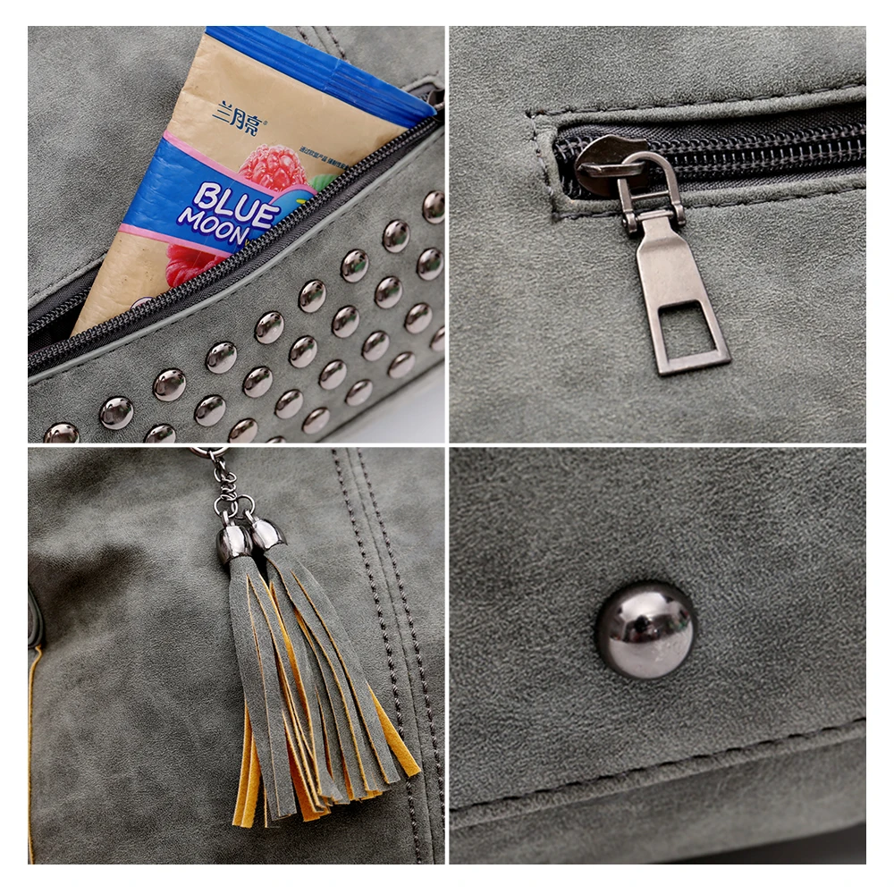 Сумка женская с кисточками и шипами модная матовая вместительная мотоциклетная