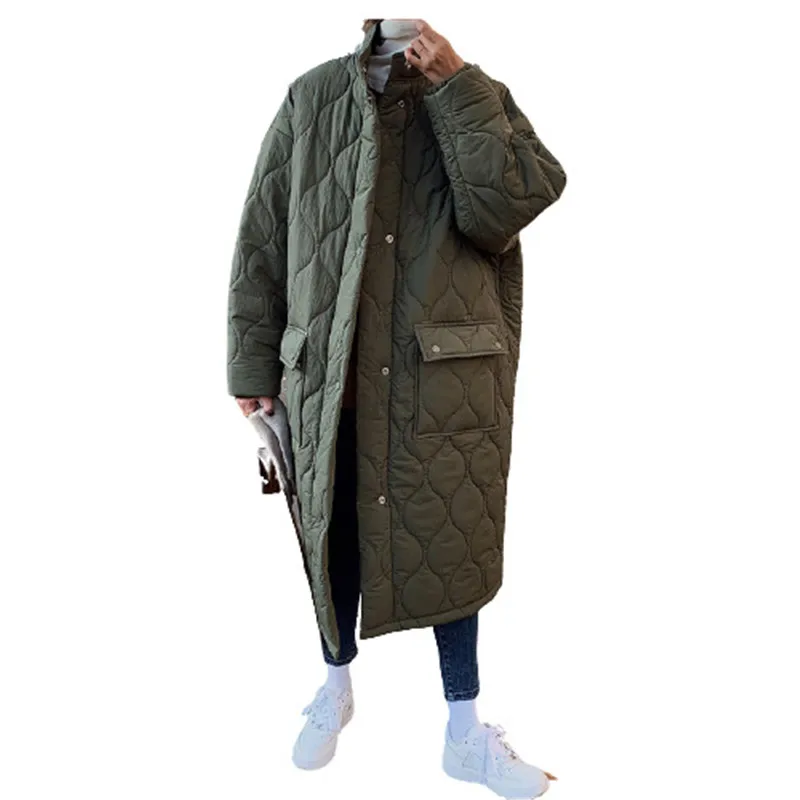 

2020 New Chic Winter Retro Rhombus Embossed Stand Up Collar Coat Women's Oversized Medium Long Thick Padded Jacket For Fashion
