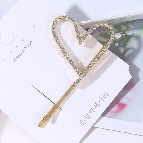 gold heart М мизм Новинка геометрические корейские хрустальные заколки для волос буквы Стразы в форме сердца золотистые шпильки для волос женские заколки аксессуары для волос - Цвет: gold heart