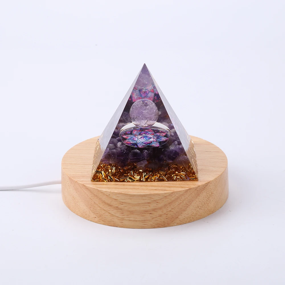 

Wooden Luminous Lamp Base USB Portable Night Light Stand Holder Light Bases Crystal Energy Pyramid Accessories