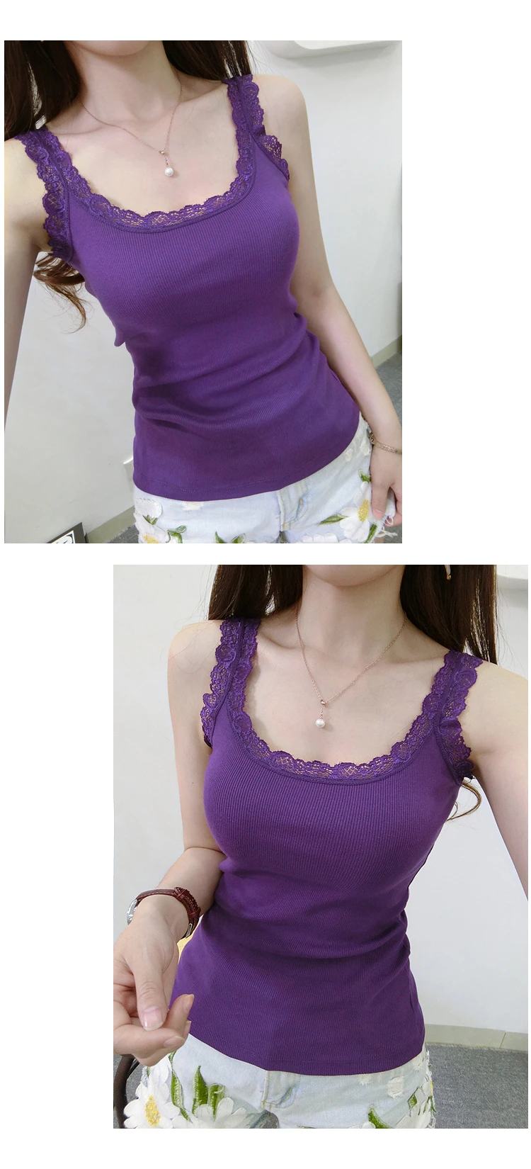 Dark purple Женские топы, летние женские майки без рукавов, черные, синие, красные, внутри, одежда, темперамент, кружевные кофточки, свободные летние женские топы, одежда - Цвет: Dark purple