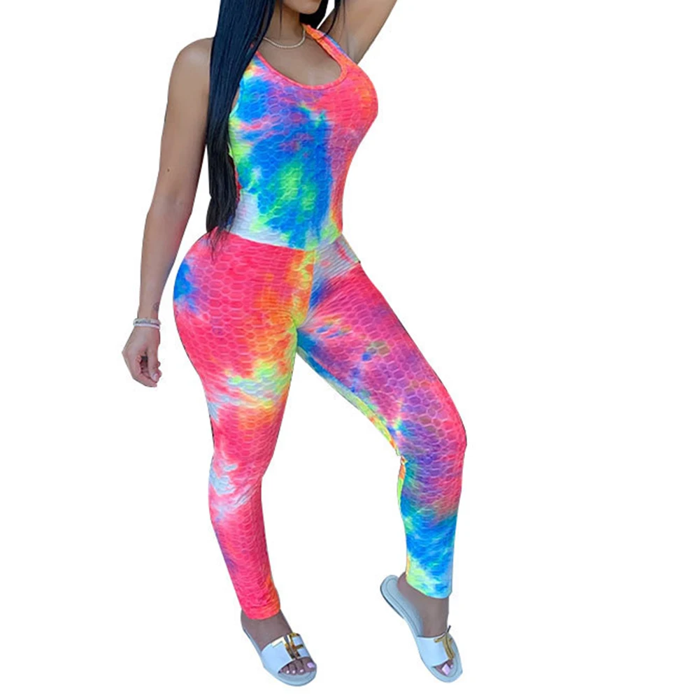 

Женский цельный комбинезон с открытой спиной, летний пикантный комбинезон без рукавов случайного окрашивания, повседневные облегающие ком...