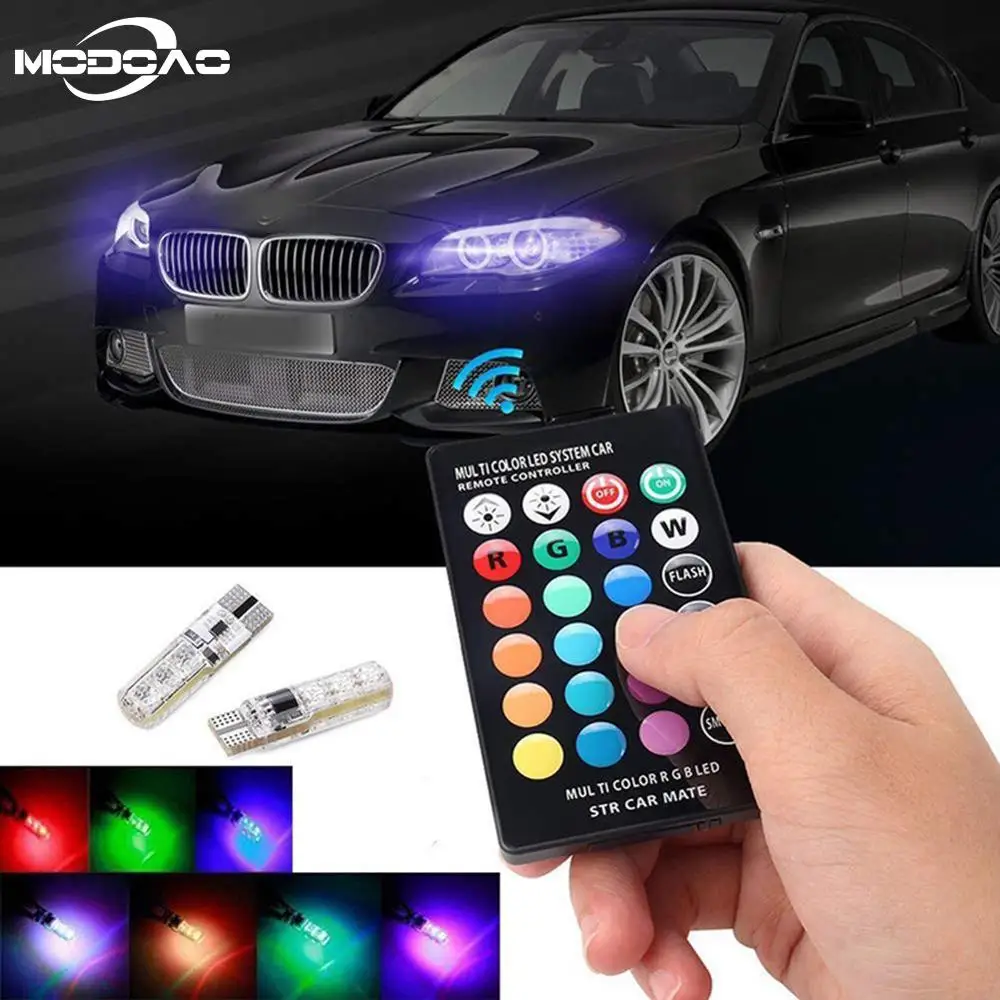 2 шт. автомобисветильник светодиодные RGB лампы T10 W5W с дистанционным управлением 194