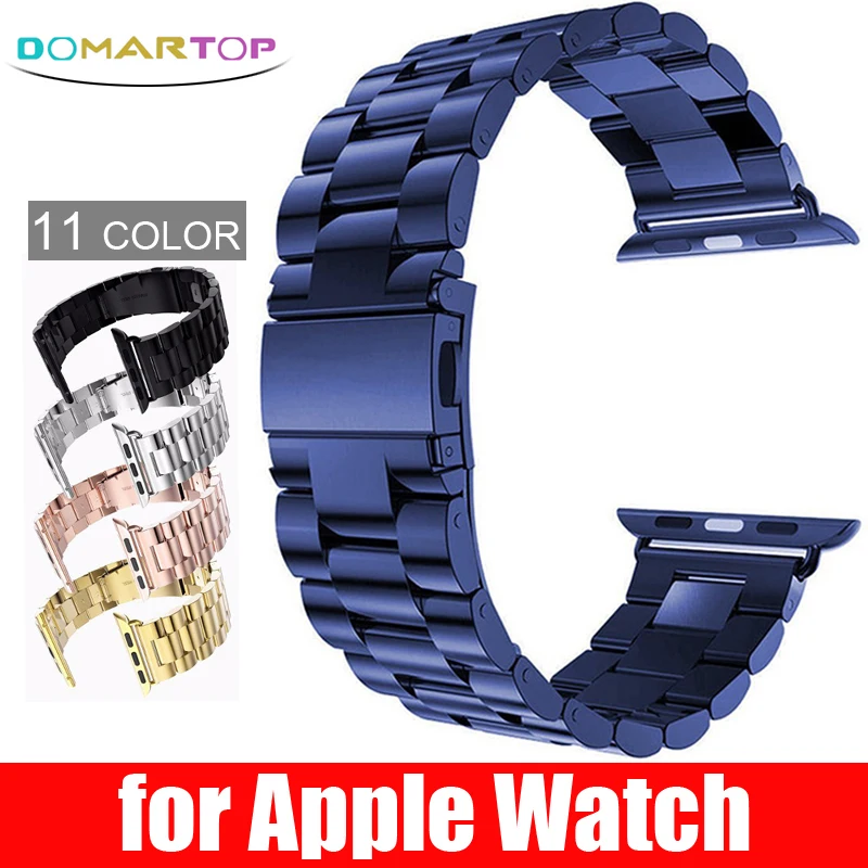 

Stainless Steel Strap For Apple Watch Series 6 5 4 3 2 Band 40mm 44mm 42mm Blue Bracelet Strap Adapter for iWatch Band 4 3 38mm