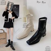 solid ankle boots for women casual block heels waterproof soft leather womens short shoes botas mujer invierno 2019buty damskie