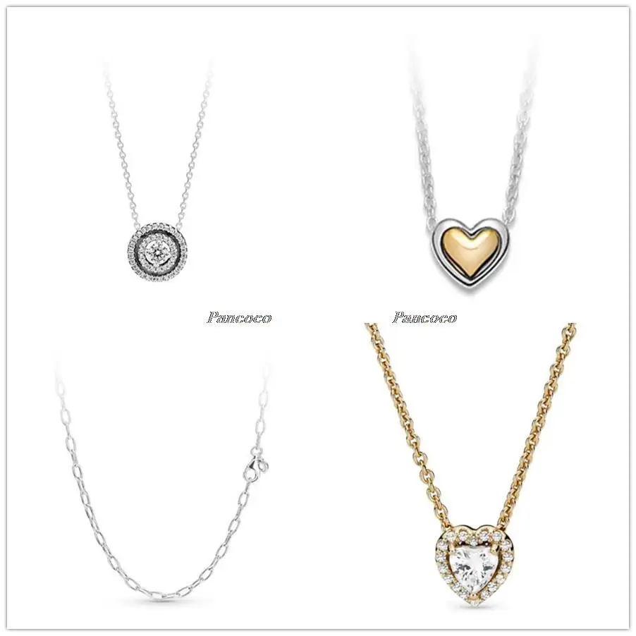 

Authentic 925 Sterling Silver Necklace 14k Gold Elevated Heart Necklace For Women Bead Charm Diy Fashion Jewelry