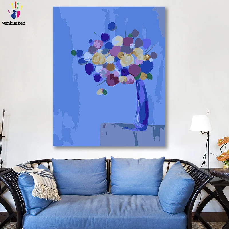 DIY картинки для раскраски по номерам с цветами синий абстрактный цветок картина