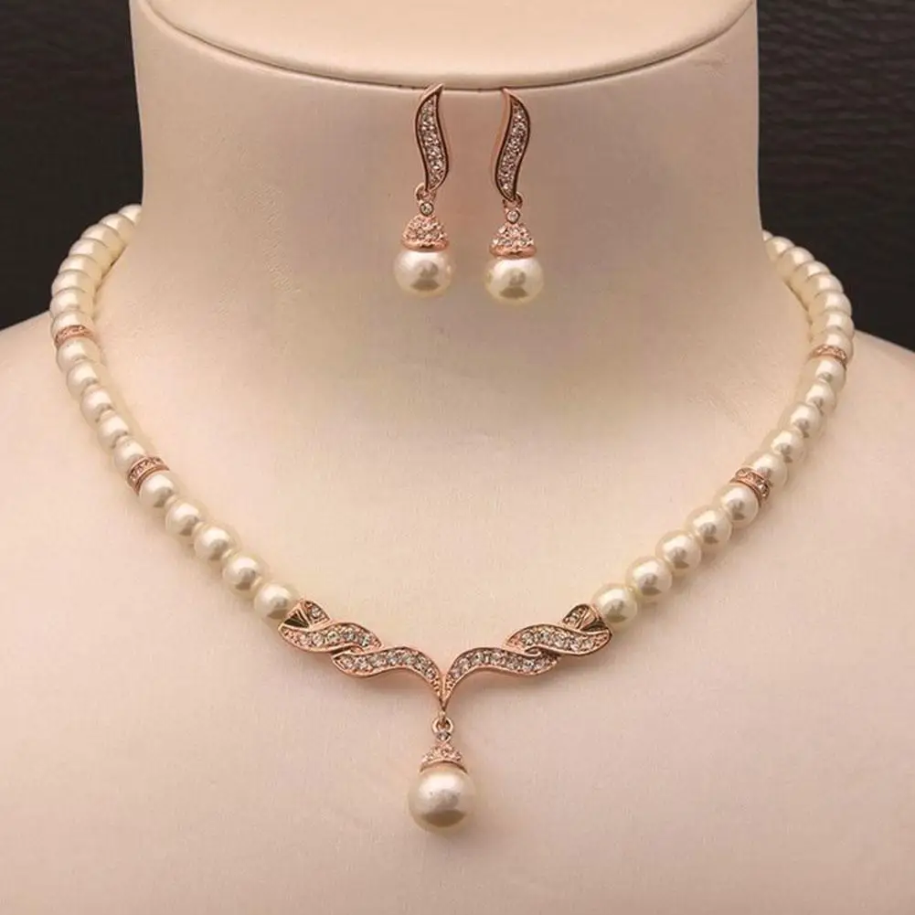 

Pearl Necklace Set Pearl Necklace Earrings Day Women Bride Jewelry Girls Wedding Set Set Valentine's Present Jew Y2t0