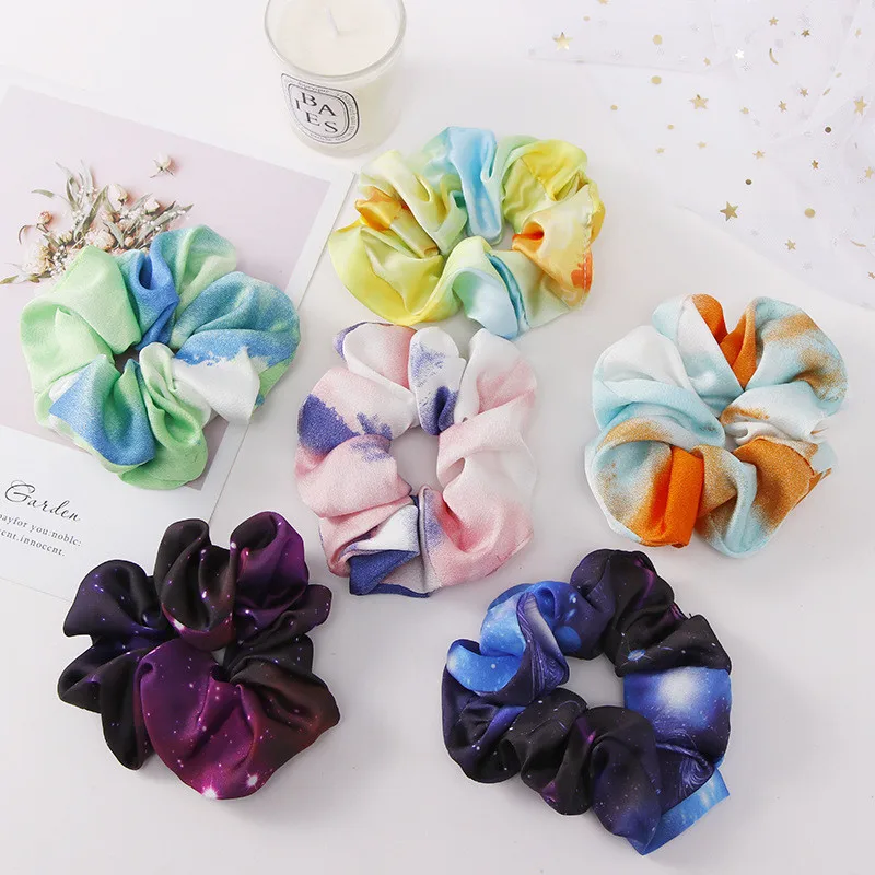 

1pc New Fashion Sweet Starry Hair Scrunchies Sky Print Elastic Hair Bands Women Lady Ponytail Hair Rope Creative Girls Accessori