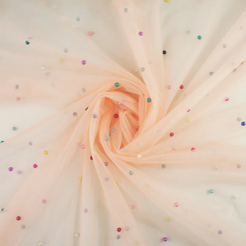 1 ярд Блестящий Разноцветный жемчуг Тюль органза ткань жемчужная сетка для