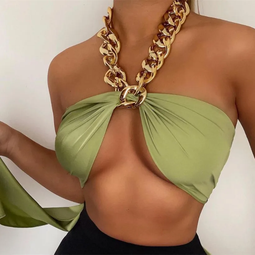 Майка женская с металлической цепочкой пикантный Топ без рукавов халтер