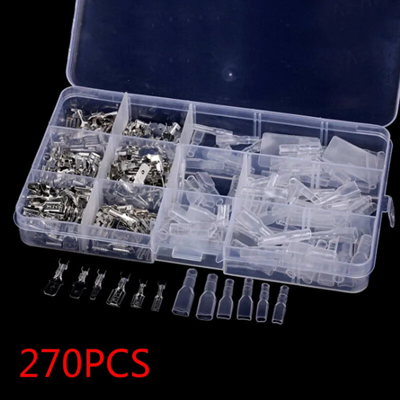 2.8 / 4.8 / 6.3mm various car connector crimp terminals insulated wire butt connector kit female spade