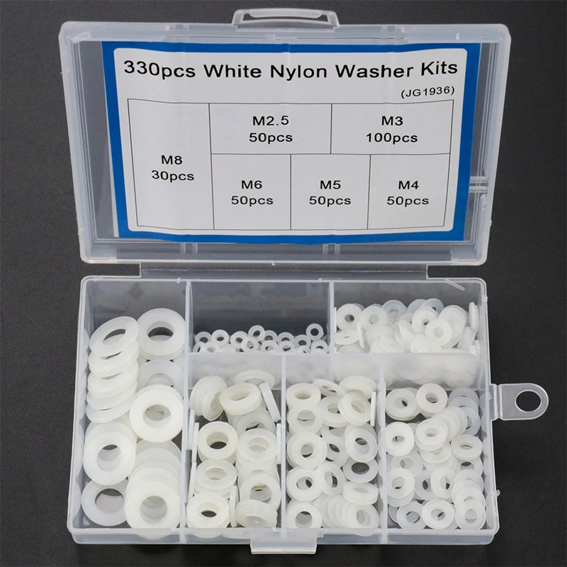 330pcs Nylon Plastic Washers Black Washer Kit with Box M2.5 M3 M4 M5 M6 M8 White Insulation Gasket Ring Set | Обустройство дома
